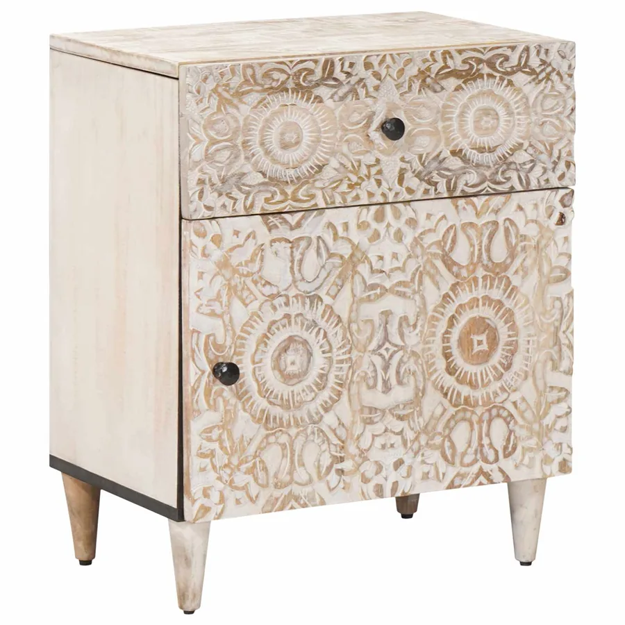 Armoire de lit Blanc 50 x 33 x 60 cm Bois de mangue massif