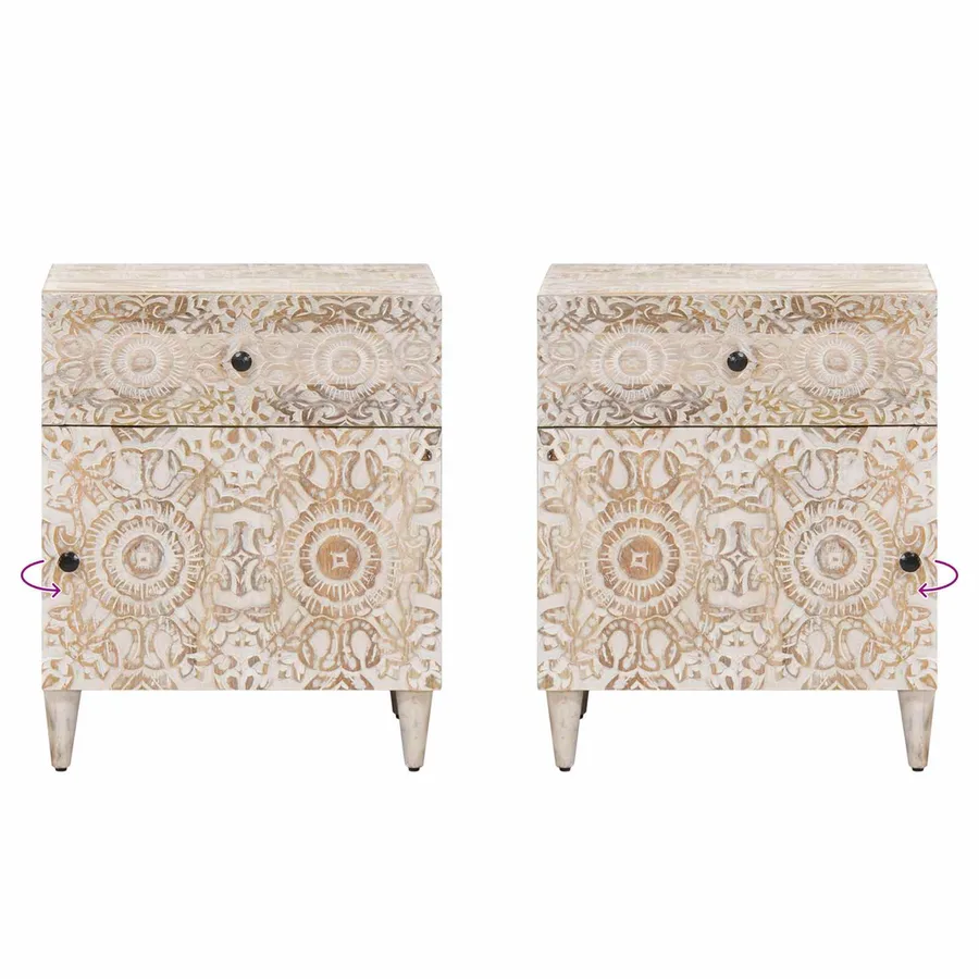 Armoire de lit Blanc 50 x 33 x 60 cm Bois de mangue massif - 10