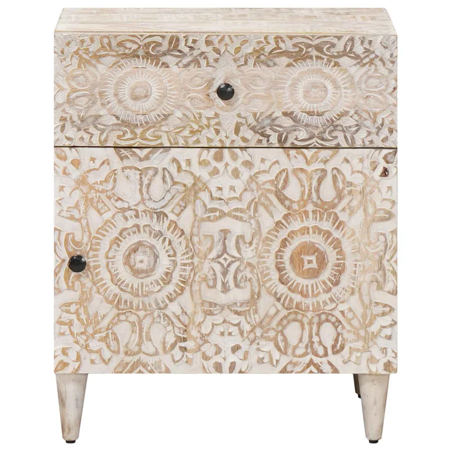 Armoire de lit Blanc 50 x 33 x 60 cm Bois de mangue massif - 3