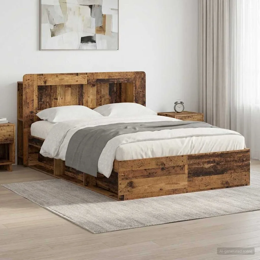 Cadre de lit avec rangement Bois ancien 160 x 200 cm