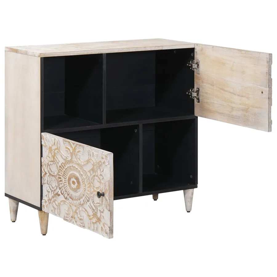 Buffet avec porte Blanc 80 x 33,5 x 75 cm Bois de mangue massif - 2