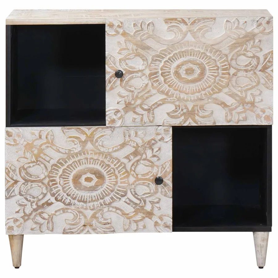 Buffet avec porte Blanc 80 x 33,5 x 75 cm Bois de mangue massif - 3