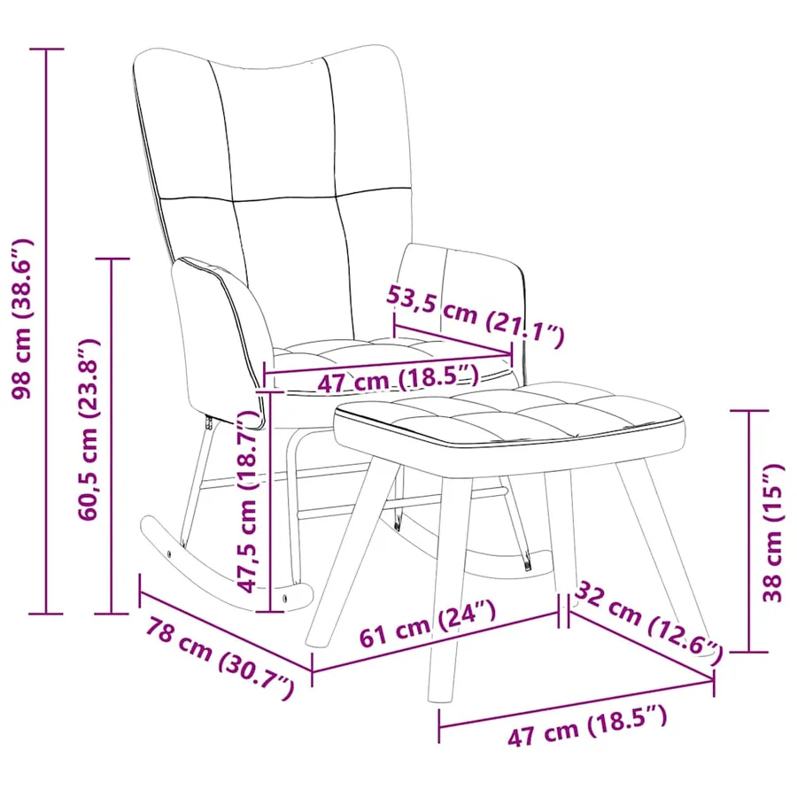 Chaise à bascule avec repose-pied Gris clair Velours - 12