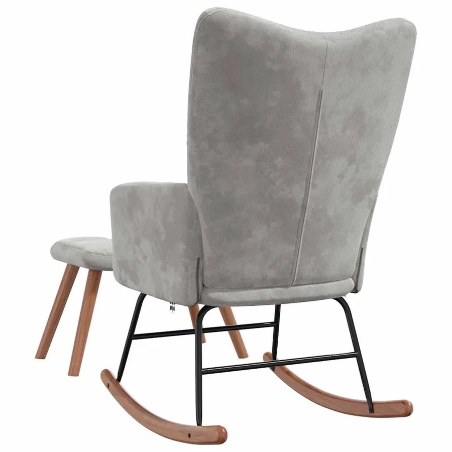 Chaise à bascule avec repose-pied Gris clair Velours - 9