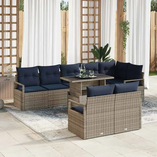 Ensemble de canapé de jardin 9 pcs Gris et bleu marine
