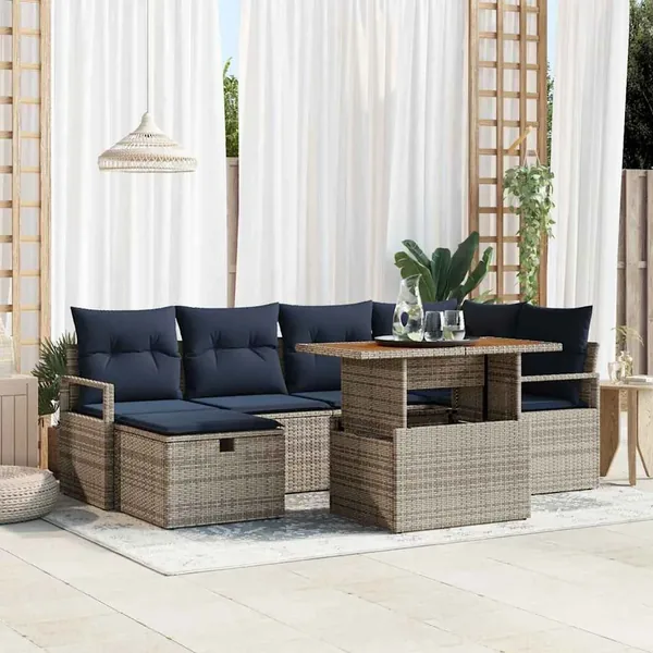 Ensemble de canapé de jardin avec coussin 7 pcs Gris polyrotin