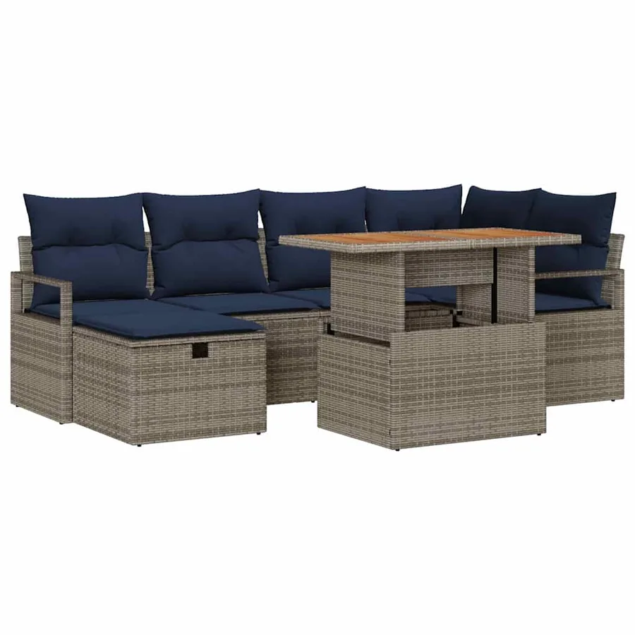 Ensemble de canapé de jardin avec coussin 7 pcs Gris polyrotin - 2