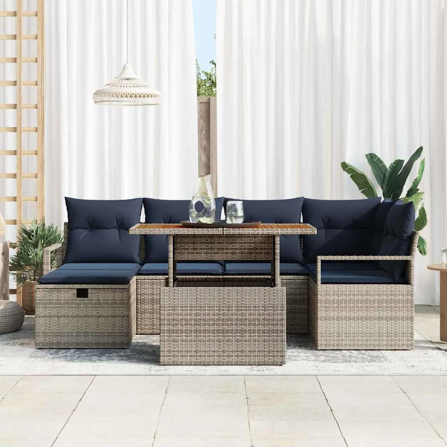 Ensemble de canapé de jardin avec coussin 7 pcs Gris polyrotin - 3