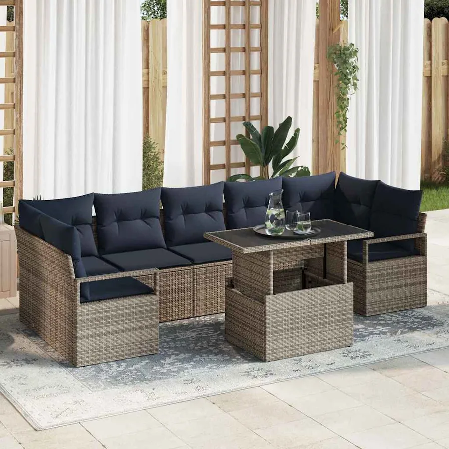 Ensemble de canapé de jardin 8 pcs gris et bleu marine