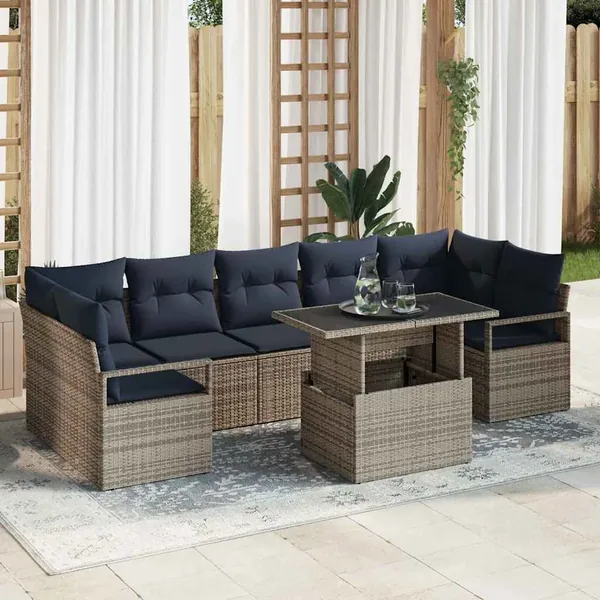 Ensemble de canapé de jardin 8 pcs gris et bleu marine