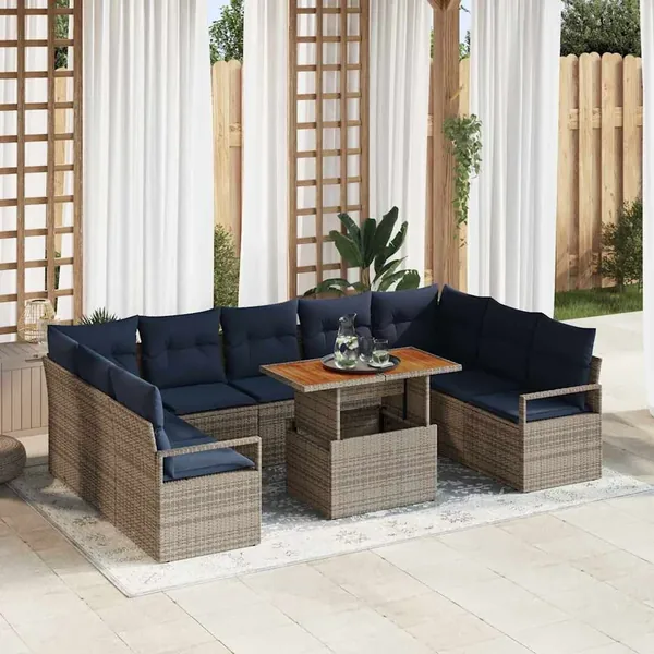 Ensemble de canapé de jardin 10 pc 9-Nombre de places