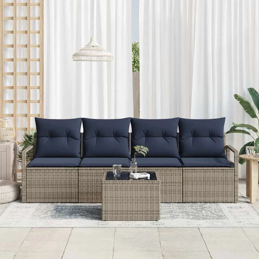 Ensemble de Canapés 5 pcs Gris et bleu polyrotin - 3