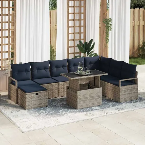 Ensemble de canapé de jardin avec coussin 9 pcs Gris Poly rotin