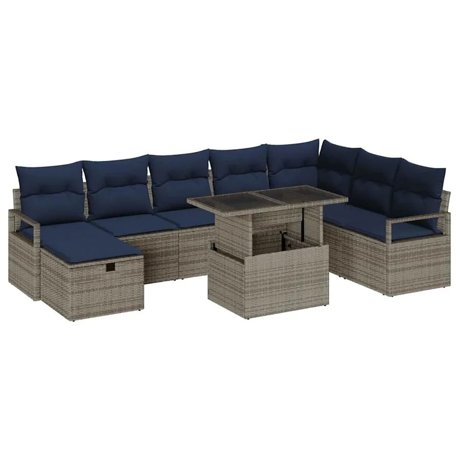 Ensemble de canapé de jardin avec coussin 9 pcs Gris Poly rotin - 2