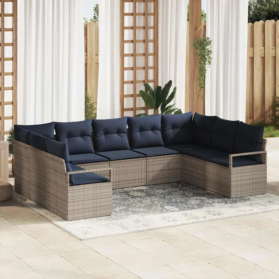 Ensemble de Canapés avec coussin 9 pcs Gris polyrotin