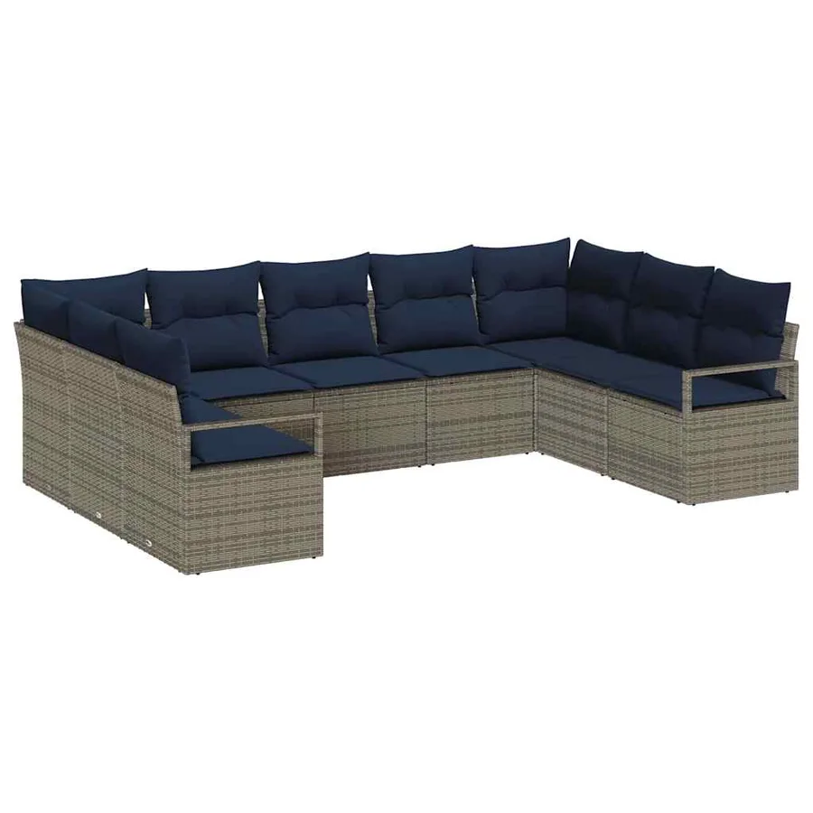 Ensemble de Canapés avec coussin 9 pcs Gris polyrotin - 2