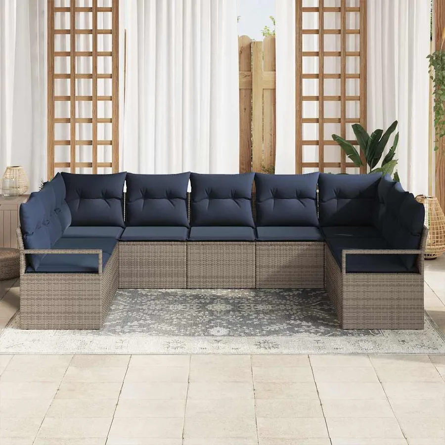 Ensemble de Canapés avec coussin 9 pcs Gris polyrotin - 3