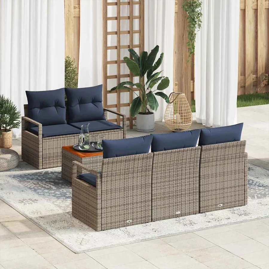 Ensemble de canapé de jardin avec coussin 6 pcs Gris polyrotin