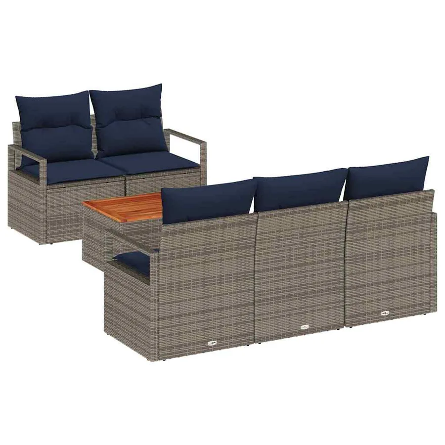 Ensemble de canapé de jardin avec coussin 6 pcs Gris polyrotin - 2
