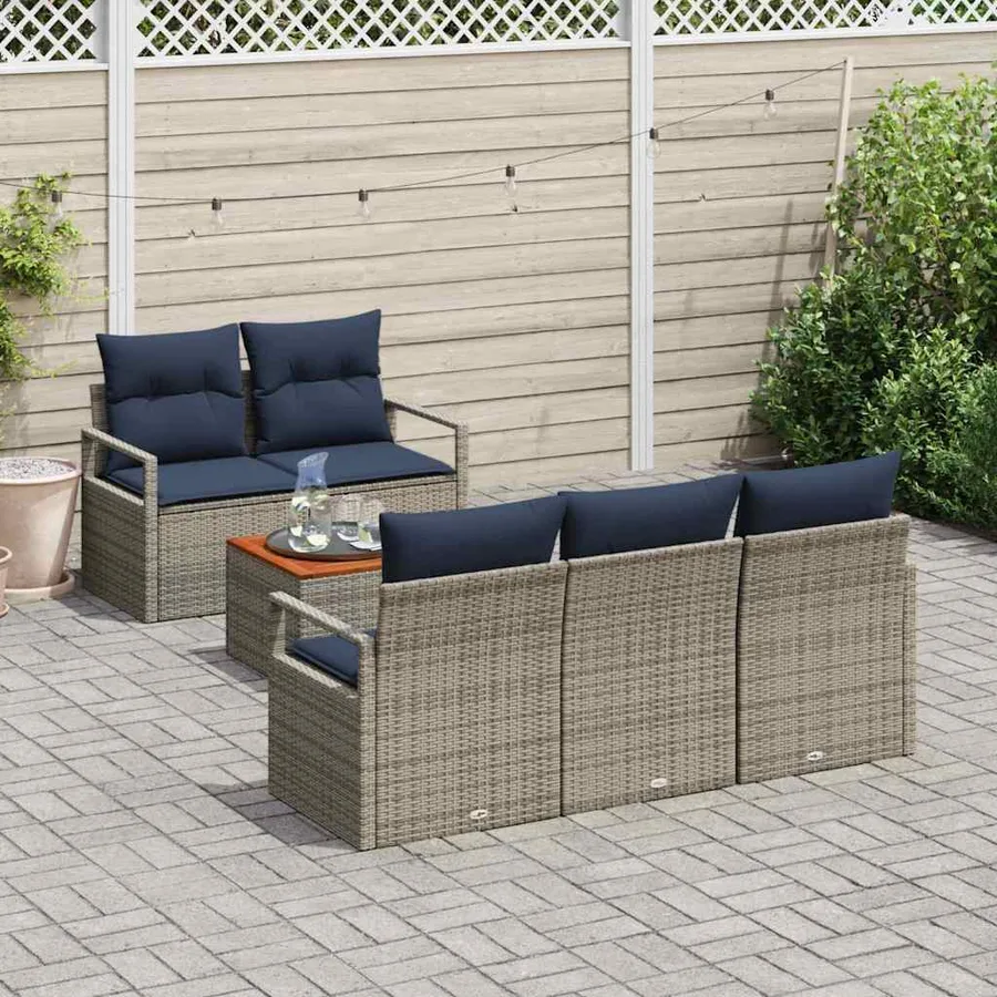 Ensemble de canapé de jardin avec coussin 6 pcs Gris polyrotin - 3