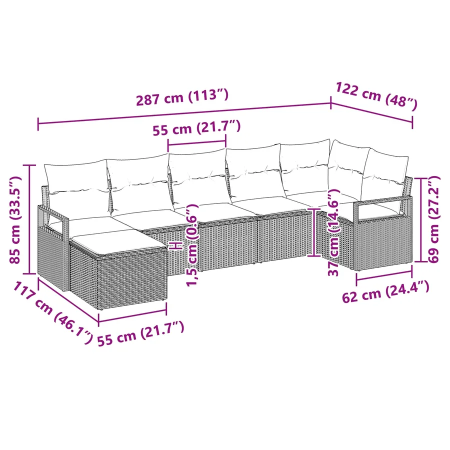 Ensemble de Canapés 7 pcs Gris polyrotin - 9