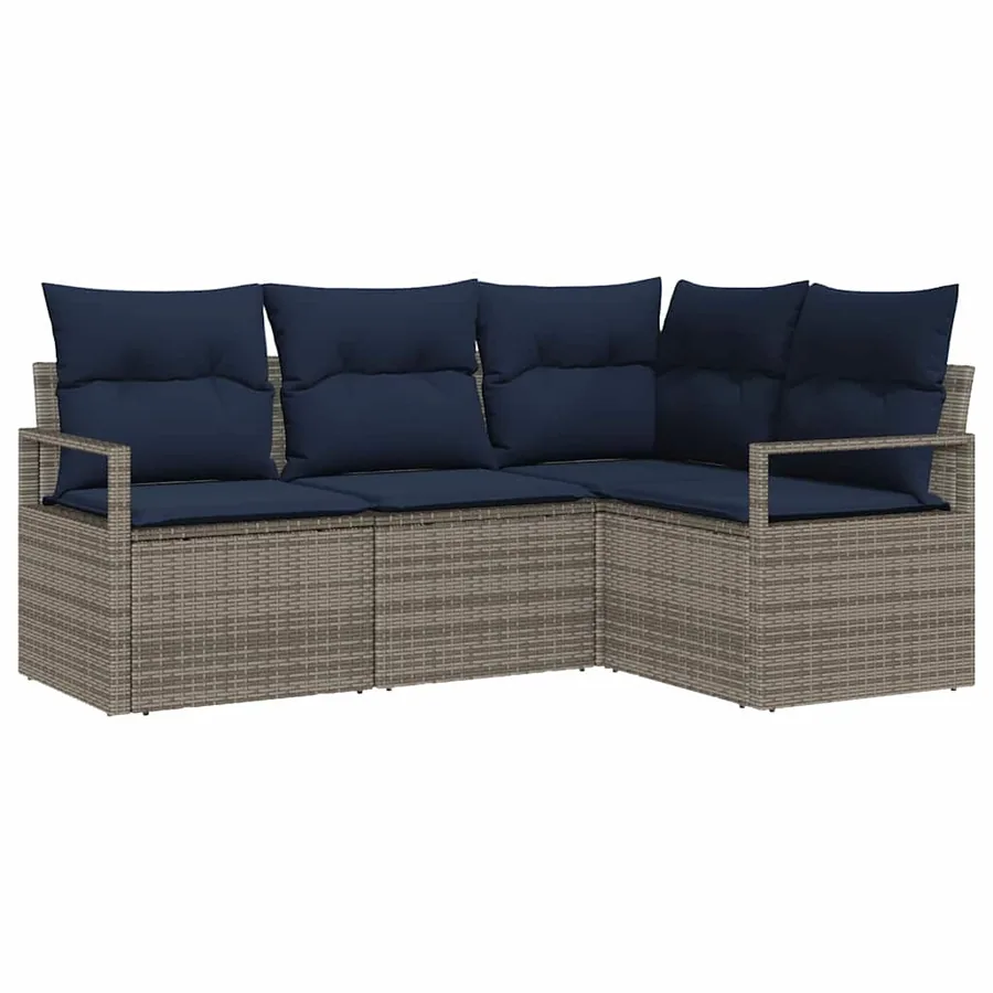 Ensemble de Canapés avec coussin 4 pcs Gris polyrotin