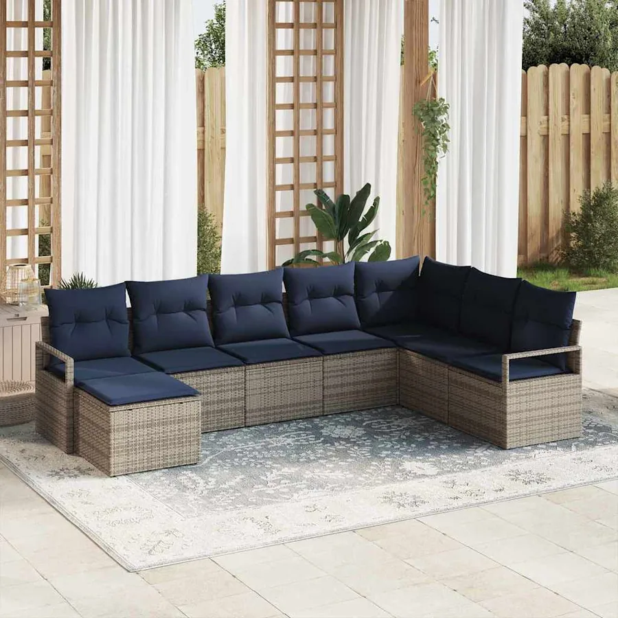 Ensemble de Canapés avec coussin 8 pcs Gris polyrotin