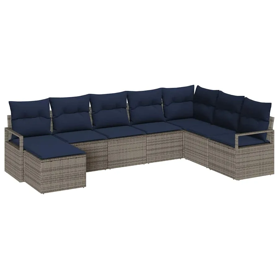 Ensemble de Canapés avec coussin 8 pcs Gris polyrotin - 2