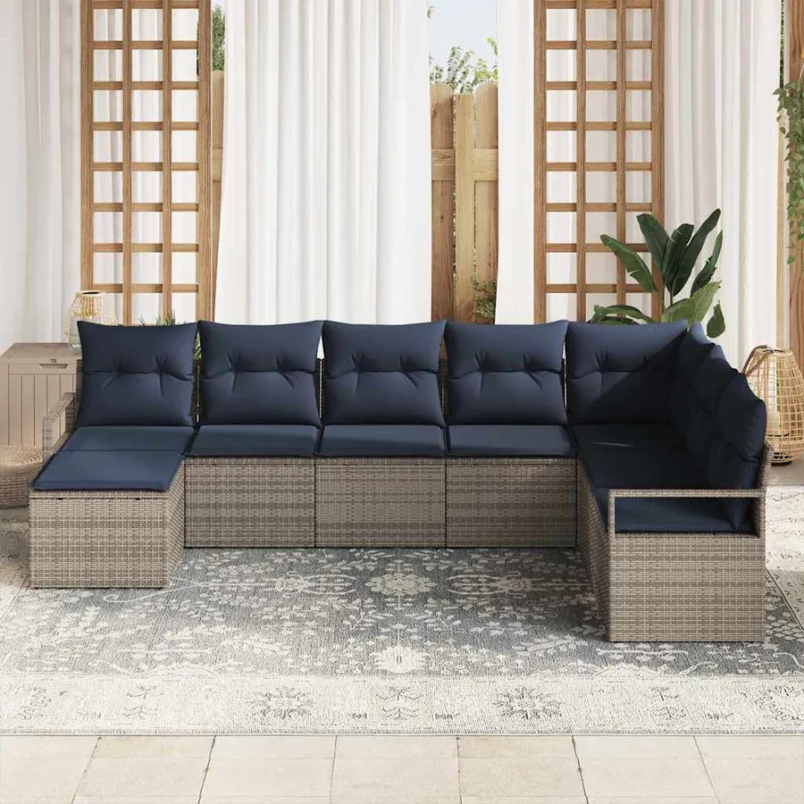 Ensemble de Canapés avec coussin 8 pcs Gris polyrotin - 3