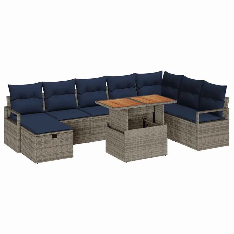 Ensemble de canapé de jardin avec coussin 9 pcs Gris polyrotin - 2