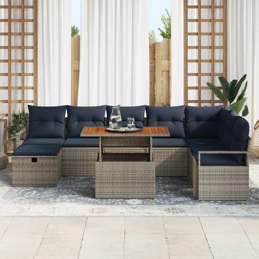 Ensemble de canapé de jardin avec coussin 9 pcs Gris polyrotin - 3