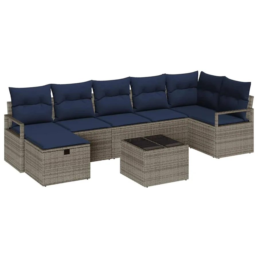Ensemble de Canapés avec coussin 8 pcs Gris et marine polyrotin - 2