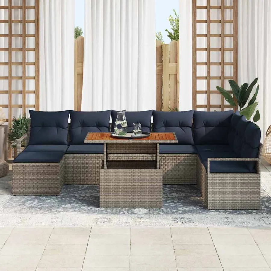 Ensemble de canapé de jardin 9 pcs Gris et marine - 3