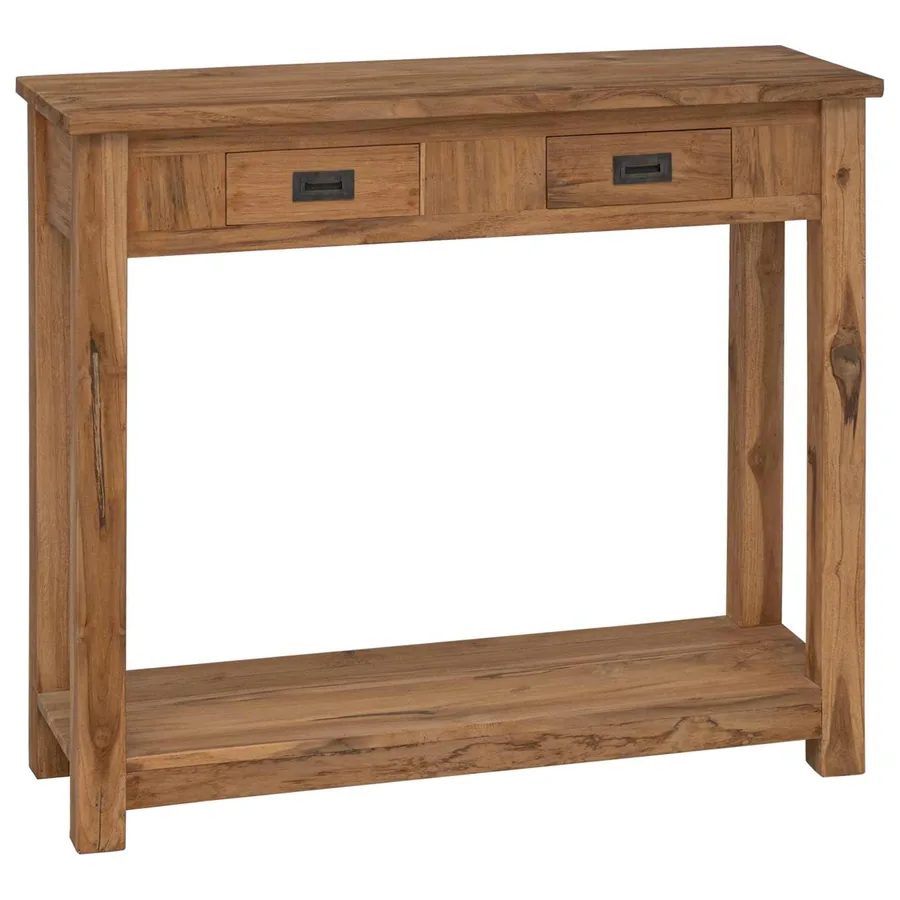 Table console Naturel 90 x 30 x 80 cm Bois de teck massif
