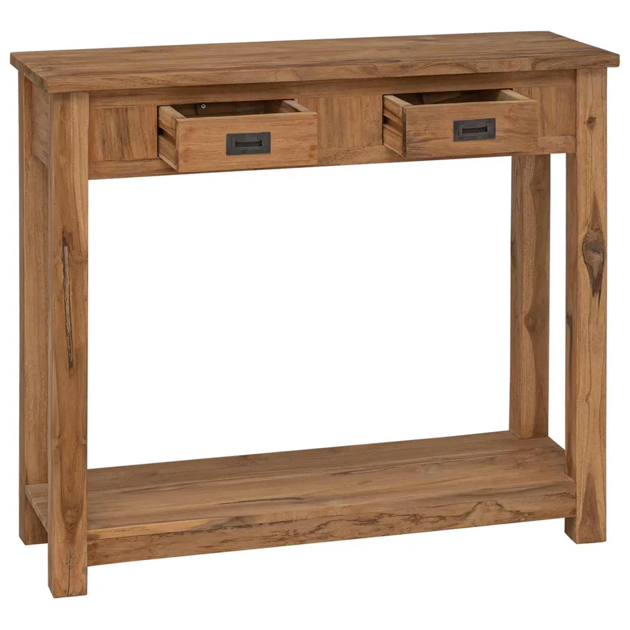 Table console Naturel 90 x 30 x 80 cm Bois de teck massif - 2