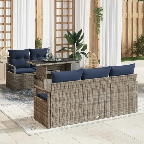 Ensemble de canapé de jardin avec stockage 6 pcs Gris polyrotin