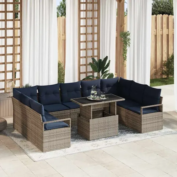 Ensemble de canapé de jardin 10 pcs Gris et bleu marine