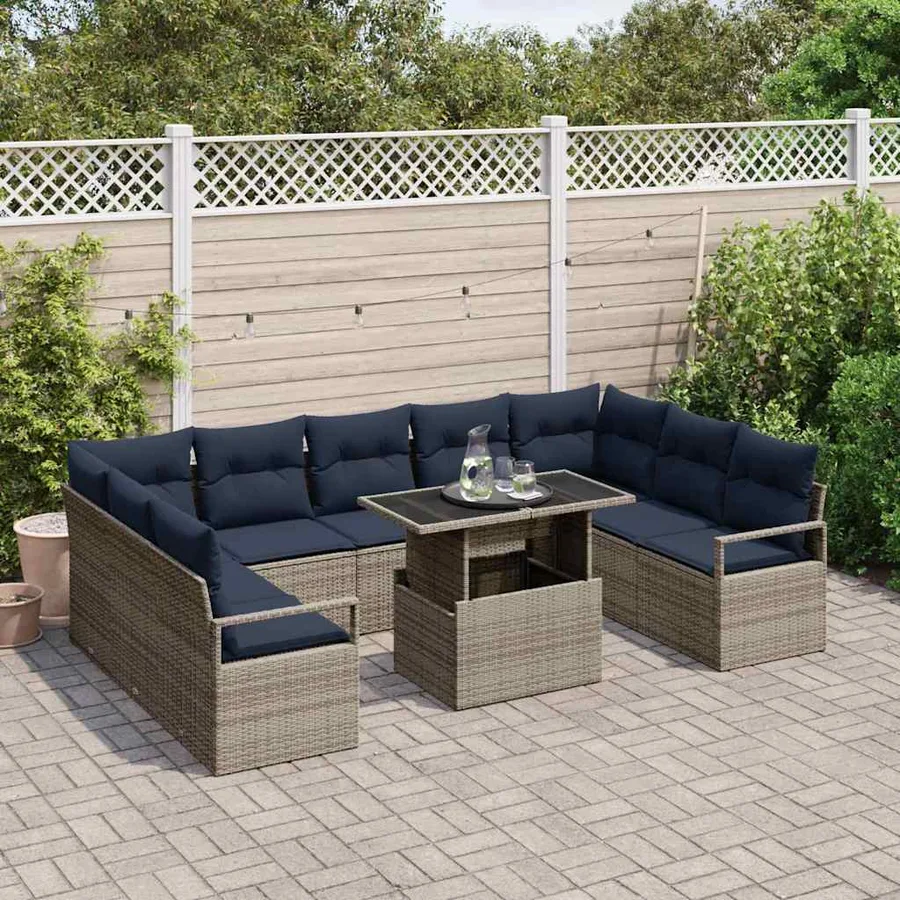 Ensemble de canapé de jardin 10 pcs Gris et bleu marine - 3