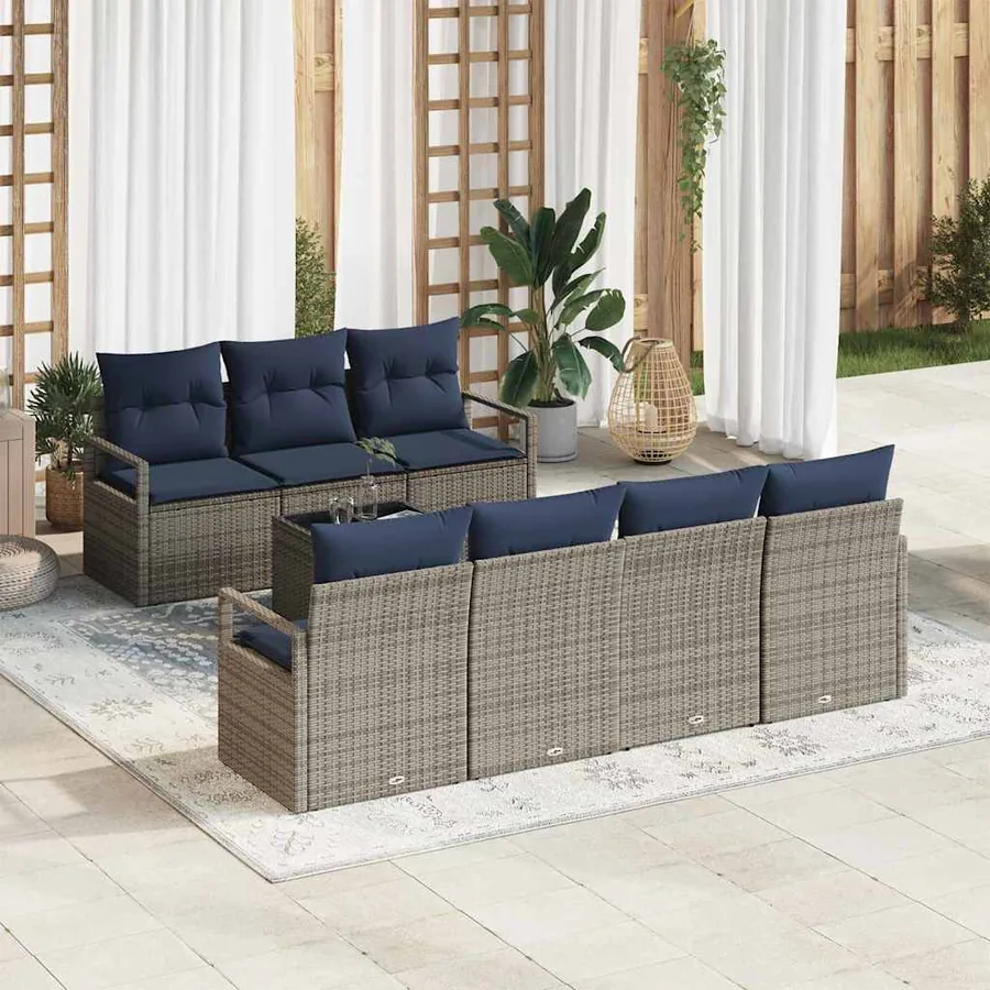 Ensemble de Canapés avec coussin 8 pcs Gris polyrotin