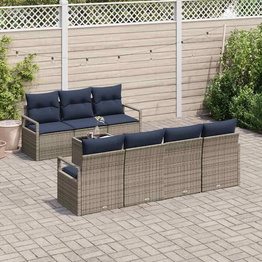 Ensemble de Canapés avec coussin 8 pcs Gris polyrotin - 3