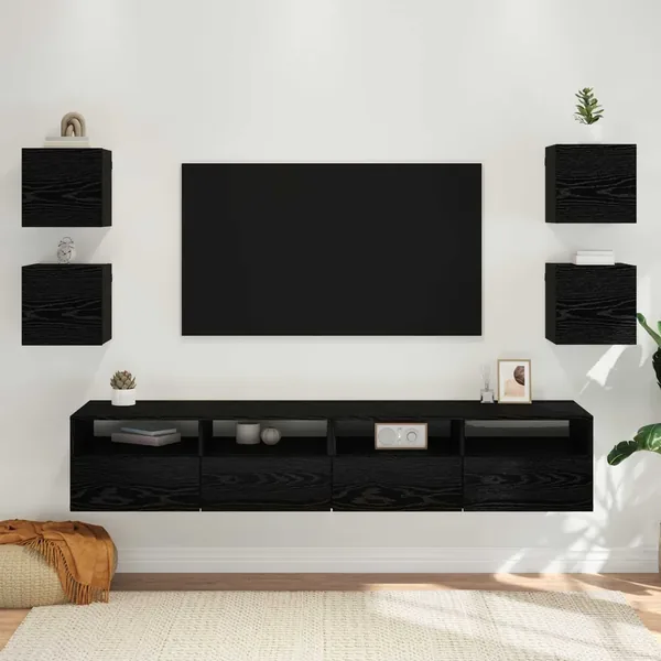 Meuble TV mural 4 pcs Chêne noir 30,5 x 30 x 30 cm