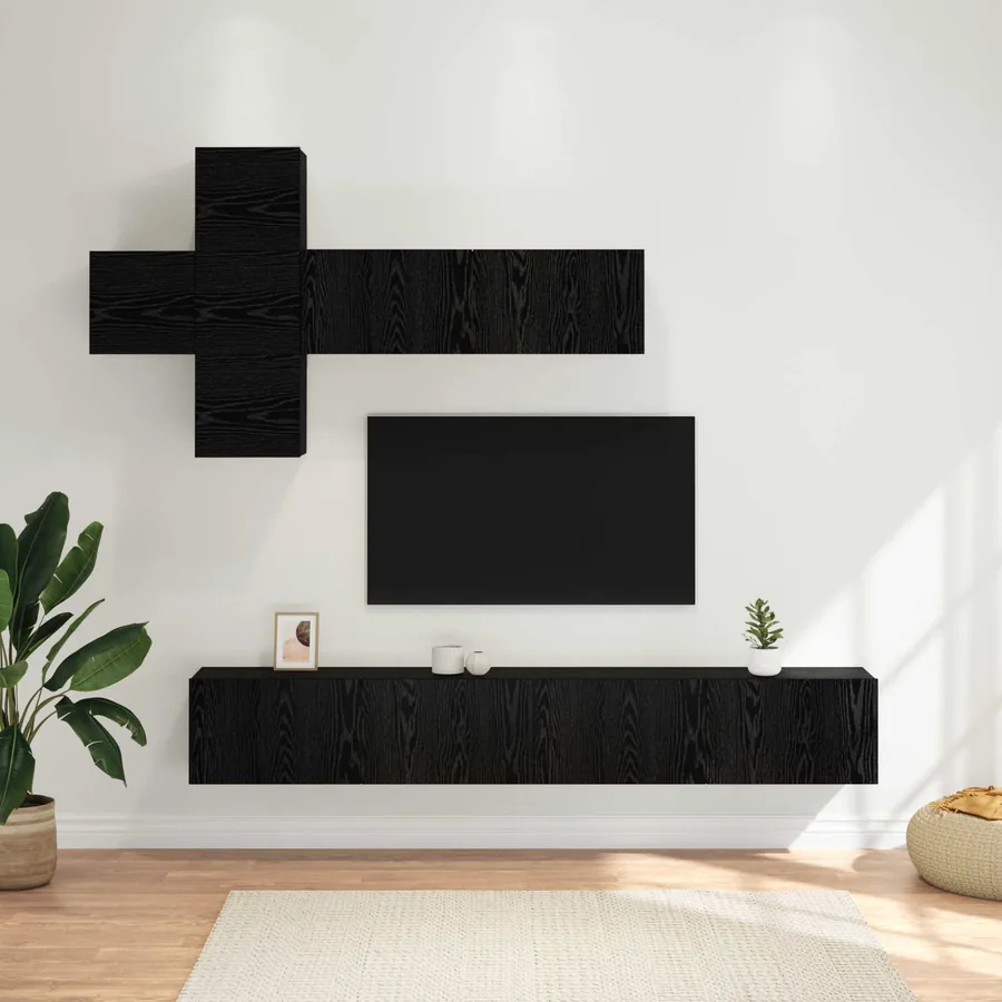 Ensemble meuble TV 7 pcs Chêne noir Bois d'ingénierie