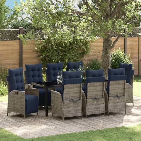 Ensemble de salle à manger pour jardin 9 pcs Gris et Noir Rotin