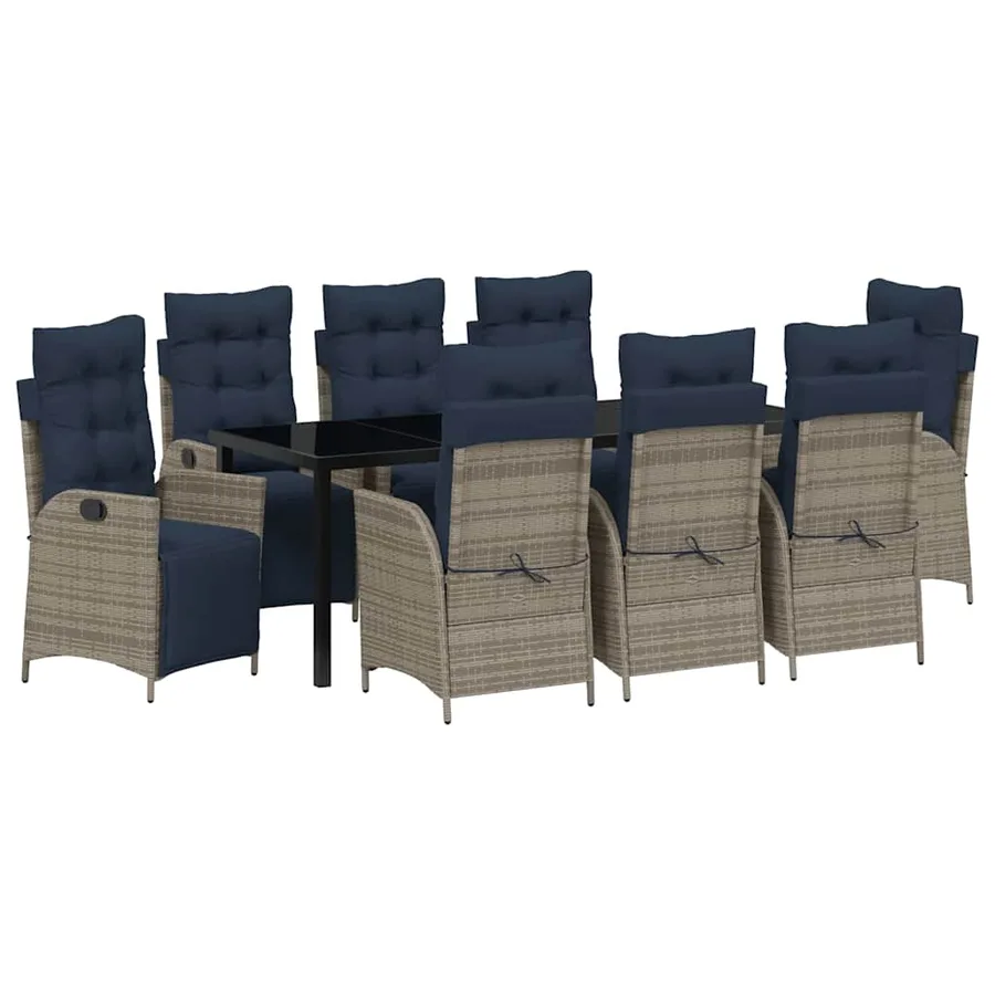 Ensemble de salle à manger pour jardin 9 pcs Gris et Noir Rotin - 2