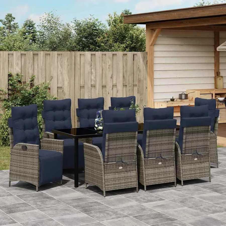 Ensemble de salle à manger pour jardin 9 pcs Gris et Noir Rotin - 4