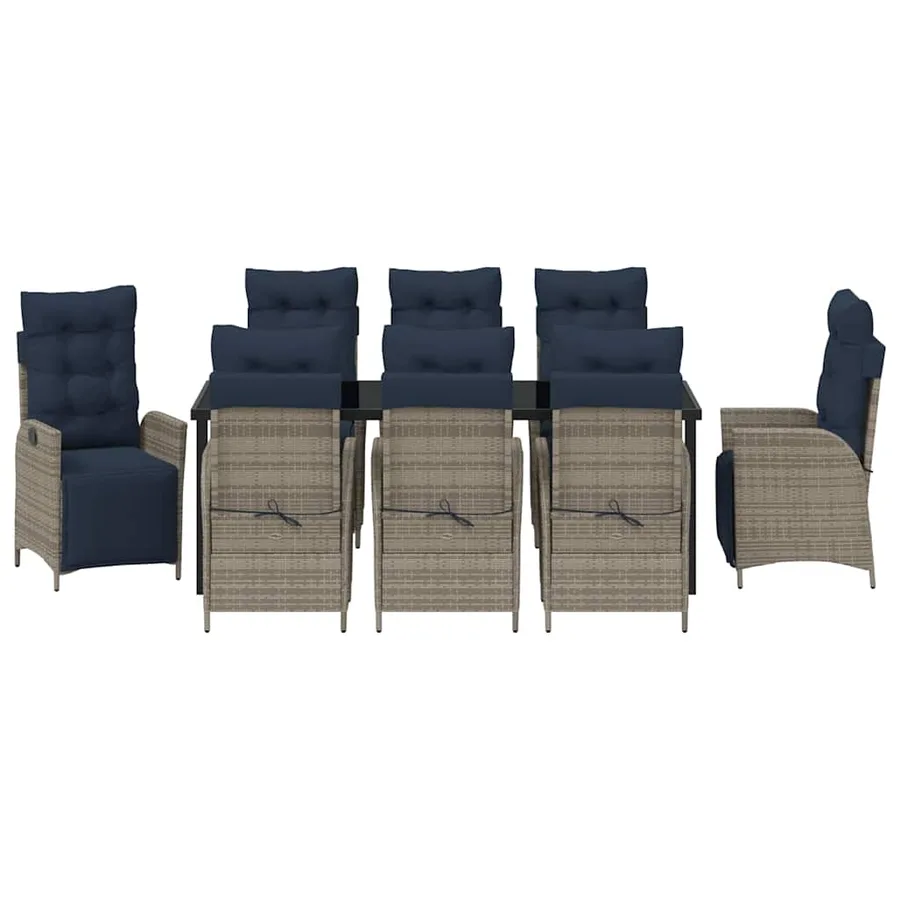 Ensemble de salle à manger pour jardin 9 pcs Gris et Noir Rotin - 7