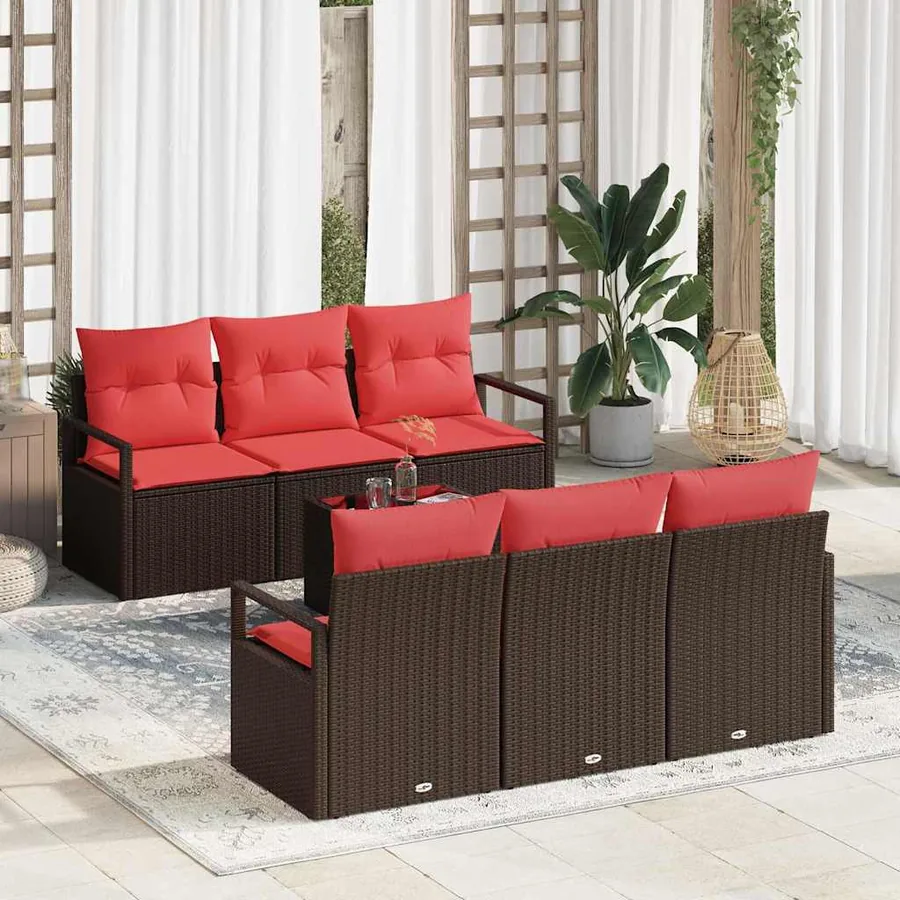Ensemble de Canapés 7 pcs Marron et rouge polyrotin