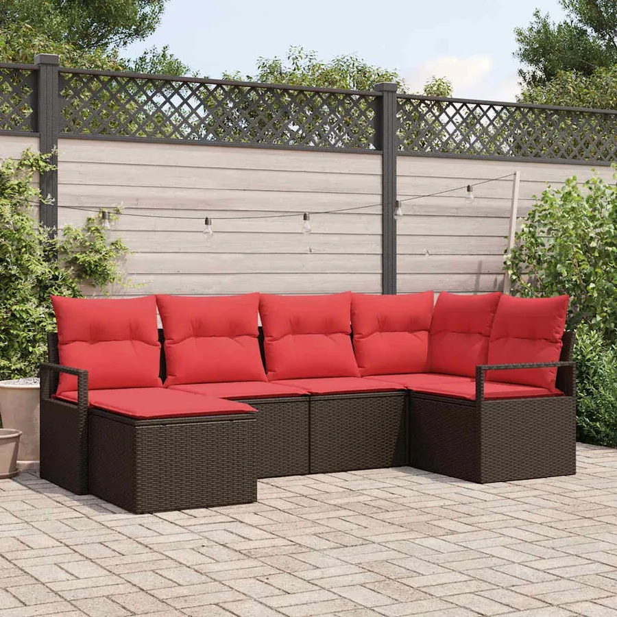 Ensemble de Canapés avec coussin 6 pcs Marron polyrotin