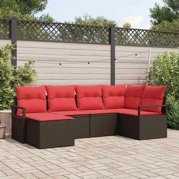 Ensemble de Canapés avec coussin 6 pcs Marron polyrotin