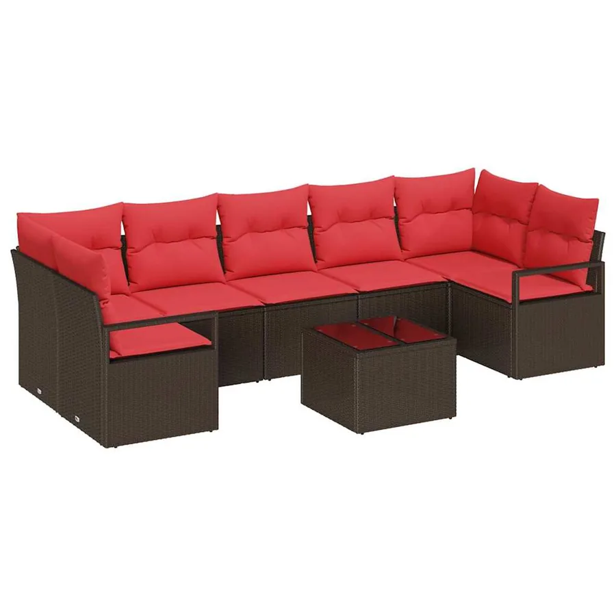Ensemble de Canapés 8 pcs Marron et rouge polyrotin